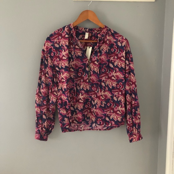 Pilcro Anthropologie Lucille Floral Button Front Tie Peasant Blouse XS N… - Picture 2 of 12